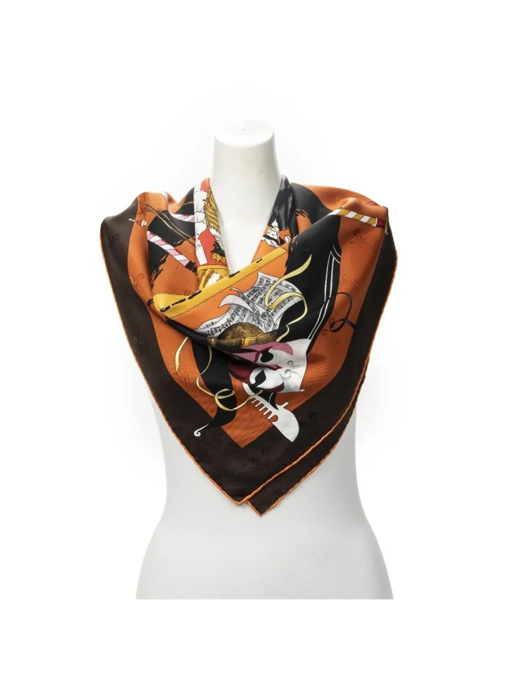 Hermes Scarf Orange Brown Yellow 100% Jacquard Silk